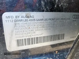 2013 Audi A4 Premium Plus с VIN WAUFFAFL4DN029264, выставлен на аукционе Copart как лот 59188885 с пробегом Не указан миль и Списание • Salvage title. История ставок и продаж доступна на DreamBid. Изображение 12.