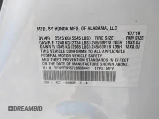 2020 Honda Pilot EX-L с VIN 5FNYF5H57LB008441, выставлен на аукционе IAAI как лот 42144696 с пробегом 93 828 миль миль и . История ставок и продаж доступна на DreamBid. Изображение 9.