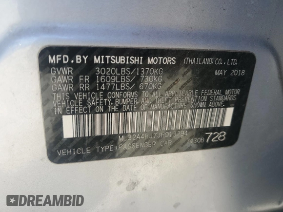 2018 Mitsubishi Mirage SE with VIN ML32A4HJ7JH013294, listed as a Copart auction lot 55929195 with 120,507 mi miles and Clean title. Bid and sale history available at DreamBid. Image 12.