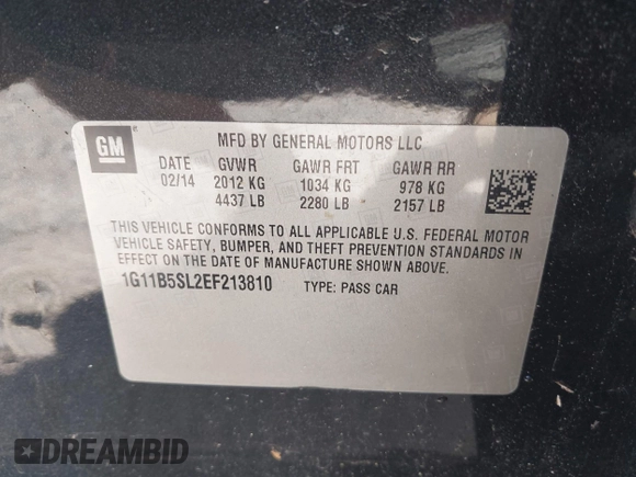2014 Chevrolet Malibu LS with VIN 1G11B5SL2EF213810, listed as a IAAI auction lot 42236093 with 188,159 mi miles and . Bid and sale history available at DreamBid. Image 9.