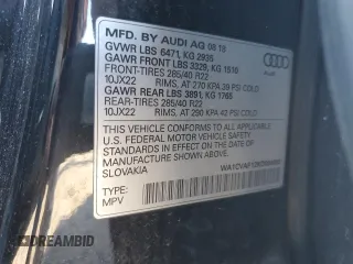 2019 Audi Q8 Prestige with VIN WA1CVAF12KD004982, listed as a Copart auction lot 88456775 with 72,135 mi miles and Salvage title. Bid and sale history available at DreamBid. Image 13.