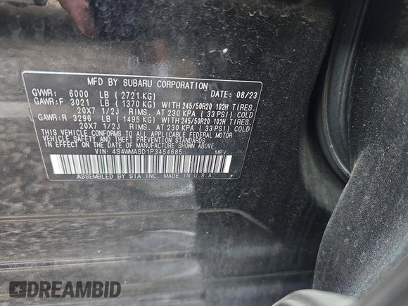 2023 Subaru Ascent Limited с VIN 4S4WMASD1P3454685, выставлен на аукционе IAAI как лот 42566436 с пробегом 68 099 миль миль и . История ставок и продаж доступна на DreamBid. Изображение 1.