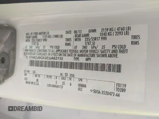 2014 Ford Escape SE with VIN 1FMCU9GX2EUA62133, listed as a IAAI auction lot 42342688 with Not provided miles and . Bid and sale history available at DreamBid. Image 9.
