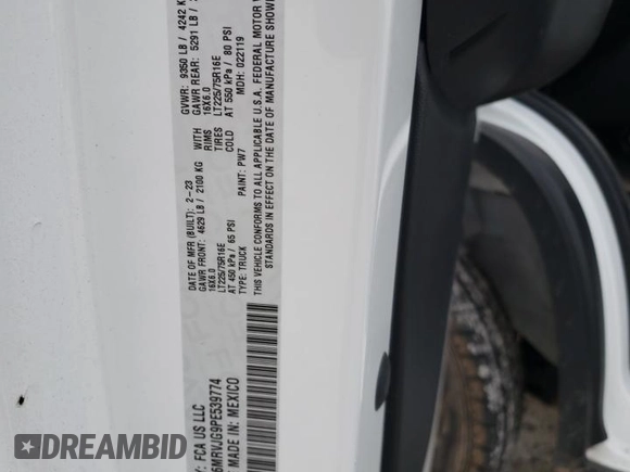 2023 Ram ProMaster Cargo with VIN 3C6MRVJG9PE539774, listed as a Copart auction lot 44269195 with 8,650 mi miles and Salvage Title. Bid and sale history available at DreamBid. Image 13.