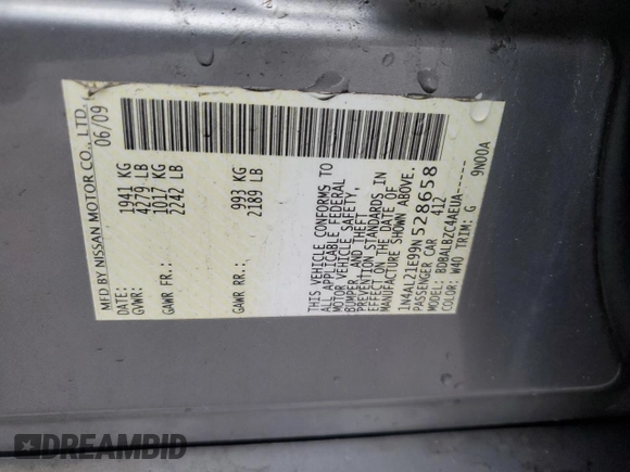 2009 Nissan Altima S with VIN 1N4AL21E99N528658, listed as a Copart auction lot 49719445 with 99,675 mi miles and Salvage Title. Bid and sale history available at DreamBid. Image 12.