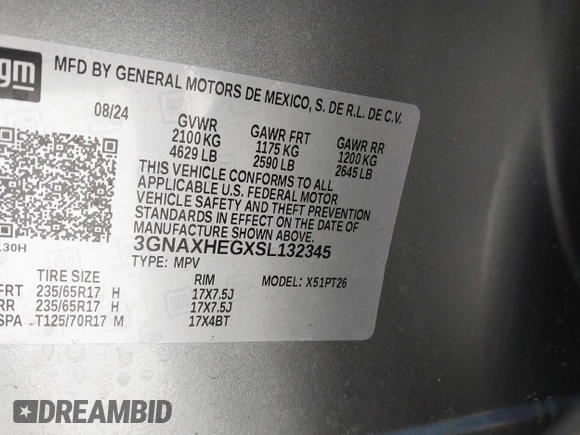 2025 Chevrolet Equinox FWD LT with VIN 3GNAXHEGXSL132345, listed as a IAAI auction lot 41822151 with 13,743 mi miles and . Bid and sale history available at DreamBid. Image 9.