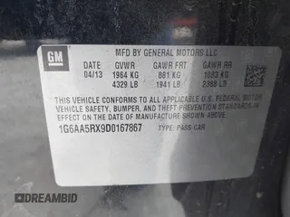 2013 Cadillac ATS z VIN 1G6AA5RX9D0167867, wystawiony jako IAAI lot #41945699 z przebiegiem 166 040 mil mil oraz . Historia ofert i sprzedaży dostępna na DreamBid. Obrazek 9.