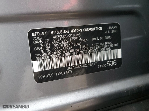 2022 Mitsubishi Eclipse Cross SE with VIN JA4ATWAA2NZ028417, listed as a Copart auction lot 50096565 with 25,618 mi miles and Salvage Title. Bid and sale history available at carsss.com. Image 13.