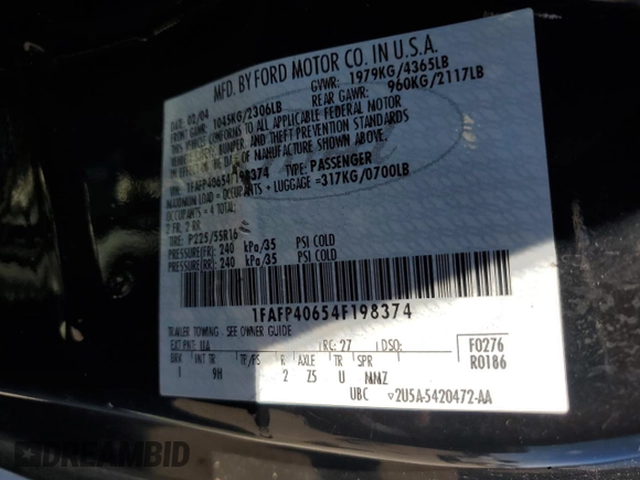 2004 Ford Mustang Standard with VIN 1FAFP40654F198374, listed as a Copart auction lot 47961255 with 0 mi miles and Salvage Title. Bid and sale history available at carsss.com. Image 14.