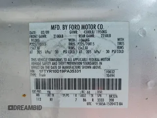 2009 Ford Ranger XL with VIN 1FTYR10D19PA35331, listed as a Copart auction lot 62268685 with 179,459 mi miles and Clean title. Bid and sale history available at DreamBid. Image 12.