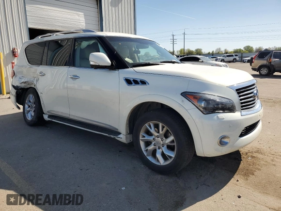 2012 Infiniti QX56 7-passenger with VIN JN8AZ2NE1C9017744, listed as a Copart auction lot 52988725 with 142,820 mi miles and Salvage title. Bid and sale history available at DreamBid. Image 4.