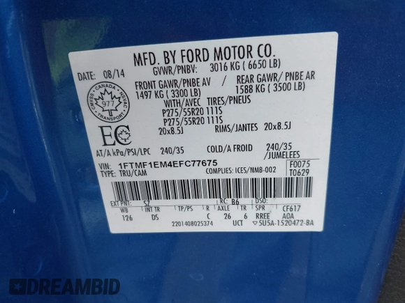 2014 Ford F-150 XL with VIN 1FTMF1EM4EFC77675, listed as a IAAI auction lot 41905732 with 76,648 mi miles. Bid and sale history available at carsss.com. Image 9.