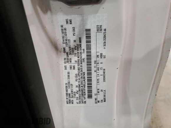 2020 Ford Ranger XL with VIN 1FTER1FH0LLA26745, listed as a Copart auction lot 41588935 with 93,174 mi miles and Salvage title. Bid and sale history available at DreamBid. Image 15.