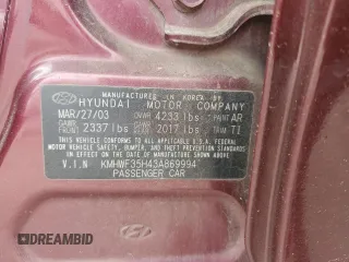 2003 Hyundai Sonata GLS with VIN KMHWF35H43A869994, listed as a Copart auction lot 54252335 with 50,203 mi miles and Salvage Title. Bid and sale history available at carsss.com. Image 12.