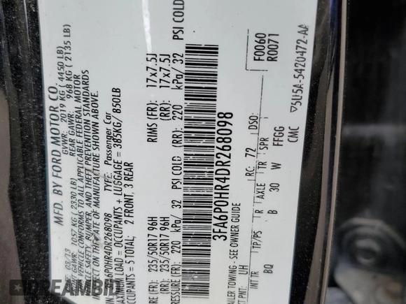 2013 Ford Fusion SE with VIN 3FA6P0HR4DR268098, listed as a Copart auction lot 49847695 with 0 mi miles and Salvage Title. Bid and sale history available at carsss.com. Image 12.