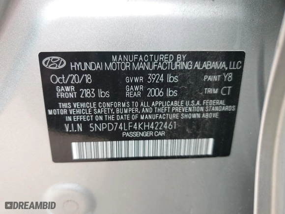 2019 Hyundai Elantra SE with VIN 5NPD74LF4KH422461, listed as a Copart auction lot 47875325 with 122,797 mi miles and Salvage Title. Bid and sale history available at carsss.com. Image 14.