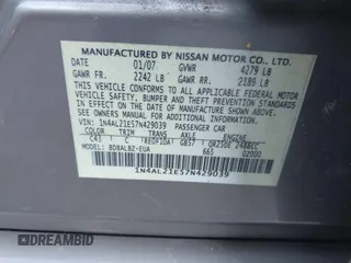 2007 Nissan Altima 2.5 S with VIN 1N4AL21E57N429039, listed as a IAAI auction lot 42026635 with 124,607 mi miles. Bid and sale history available at carsss.com. Image 9.