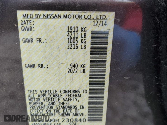 2015 Nissan Altima 2.5 S with VIN 1N4AL3AP0FC230840, listed as a Copart auction lot 48932205 with 258,897 mi miles and Salvage Title. Bid and sale history available at carsss.com. Image 12.