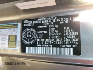 2016 Kia Sorento SXL z VIN 5XYPKDA15GG105354, wystawiony jako Copart lot #79710674 z przebiegiem 167 327 mil mil oraz Czysty tytuł • Clean title. Historia ofert i sprzedaży dostępna na DreamBid. Obrazek 13.