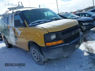 2010 Chevrolet Express Cargo Van with VIN 1GCUGADX0A1182689, listed as a IAAI auction lot 41554281 with 107,929 mi miles. Bid and sale history available at carsss.com. Image 1.
