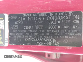 2016 Kia Forte EX z VIN KNAFX4A88G5490716, wystawiony jako IAAI lot #42017118 z przebiegiem 95 681 mil mil oraz . Historia ofert i sprzedaży dostępna na DreamBid. Obrazek 9.