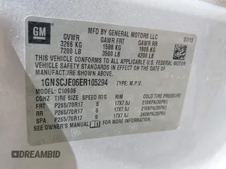 2014 Chevrolet Suburban LT with VIN 1GNSCJE06ER105294, listed as a IAAI auction lot 41687882 with 200,698 mi miles. Bid and sale history available at carsss.com. Image 9.