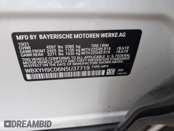 2022 BMW X2 sDrive28i z VIN WBXYH9C06N5U37719, wystawiony jako IAAI lot #42355050 z przebiegiem 33 127 mil mil oraz . Historia ofert i sprzedaży dostępna na DreamBid. Obrazek 9.