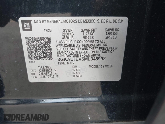 2021 GMC Terrain SLE z VIN 3GKALTEV5ML345992, wystawiony jako IAAI lot #42467280 z przebiegiem 123 704 mil mil oraz . Historia ofert i sprzedaży dostępna na DreamBid. Obrazek 9.