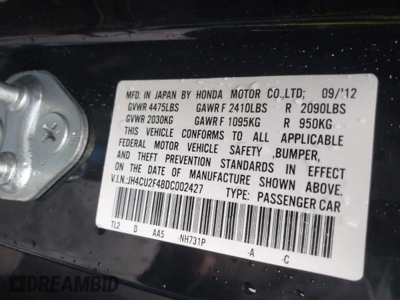 2013 Acura TSX z VIN JH4CU2F48DC002427, wystawiony jako IAAI lot #41837081 z przebiegiem 157 671 mil mil oraz . Historia ofert i sprzedaży dostępna na DreamBid. Obrazek 9.