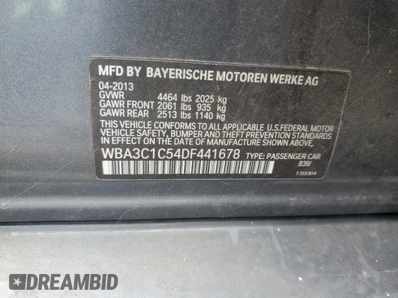 2013 BMW 3 Series 328i z VIN WBA3C1C54DF441678, wystawiony jako Copart lot #56226705 z przebiegiem 96 829 mil mil oraz Szkody całkowita. Historia ofert i sprzedaży dostępna na DreamBid. Obrazek 13.