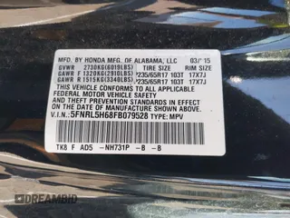 2015 Honda Odyssey EX-L with VIN 5FNRL5H68FB079528, listed as a IAAI auction lot 41893783 with 90,371 mi miles and . Bid and sale history available at DreamBid. Image 9.