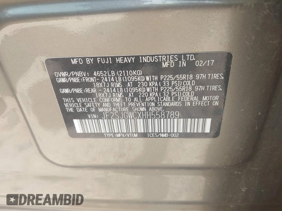 2017 Subaru Forester Touring with VIN JF2SJGWCXHH558789, listed as a IAAI auction lot 42518698 with 112,294 mi miles and . Bid and sale history available at DreamBid. Image 9.