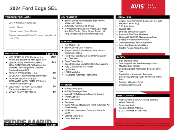 2024 Ford Edge SEL with VIN 2FMPK4J92RBA86142, listed as a Copart auction lot 48466395 with 17,464 mi miles and Non Repairable. Bid and sale history available at carsss.com. Image 12.