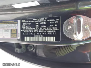 2019 Kia Optima S with VIN 5XXGT4L33KG378382, listed as a IAAI auction lot 41824192 with 114,649 mi miles. Bid and sale history available at carsss.com. Image 9.