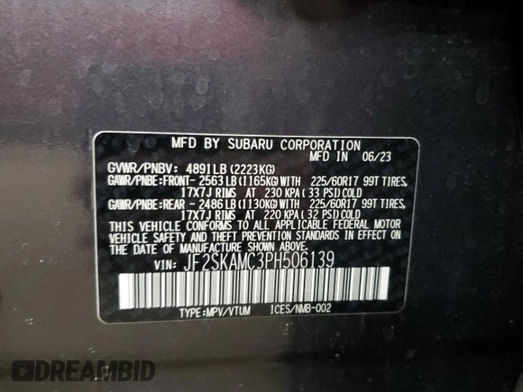 2023 Subaru Forester Wilderness with VIN JF2SKAMC3PH506139, listed as a Copart auction lot 50698755 with 44,236 mi miles and Salvage Title. Bid and sale history available at carsss.com. Image 14.