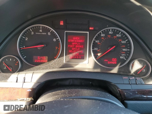 2003 Audi A4 3.0L with VIN WAULT68EX3A338850, listed as a Copart auction lot 42708585 with 54,420 mi miles and Salvage Title. Bid and sale history available at carsss.com. Image 9.