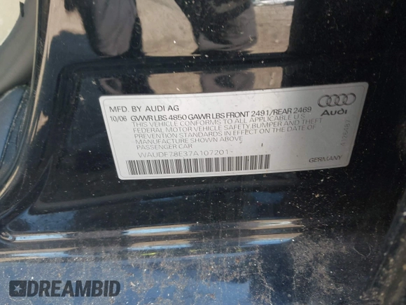 2007 Audi A4 2.0T z VIN WAUDF78E37A107201, wystawiony jako IAAI lot #41899936 z przebiegiem 143 194 mil mil oraz . Historia ofert i sprzedaży dostępna na DreamBid. Obrazek 9.