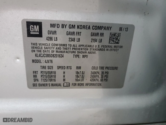 2013 Buick Encore Leather with VIN KL4CJCSB5DB201634, listed as a Copart auction lot 80940694 with 106,650 mi miles and Salvage Title. Bid and sale history available at carsss.com. Image 13.