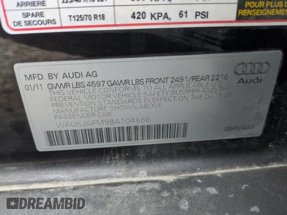 2011 Audi A3 2.0 TDI Premium Plus with VIN WAUKJAFM9BA104566, listed as a Copart auction lot 85305054 with 97,035 mi miles and Salvage Title. Bid and sale history available at carsss.com. Image 13.