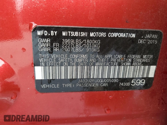 2016 Mitsubishi Lancer ES z VIN JA32U2FU0GU005090, wystawiony jako Copart lot #58348905 z przebiegiem 160 993 mil mil oraz Szkoda całkowita • Salvage title. Historia ofert i sprzedaży dostępna na DreamBid. Obrazek 12.