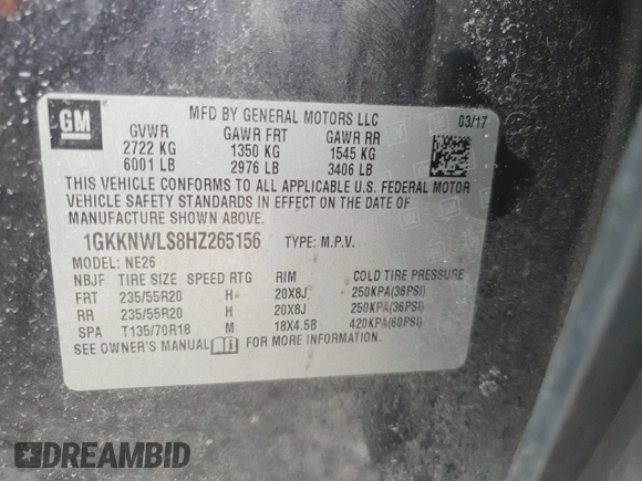 2017 GMC Acadia SLT z VIN 1GKKNWLS8HZ265156, wystawiony jako Copart lot #50055845 z przebiegiem 147 001 mil mil oraz Szkoda całkowita • Salvage title. Historia ofert i sprzedaży dostępna na DreamBid. Obrazek 14.