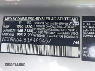 2003 Mercedes-Benz C with VIN WDBRN64J83A485452, listed as a IAAI auction lot 42043907 with 161,691 mi miles and . Bid and sale history available at DreamBid. Image 9.