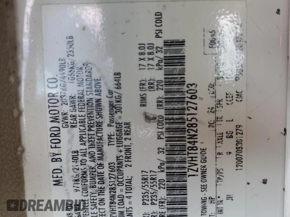 2008 Ford Mustang Deluxe с VIN 1ZVHT84N285127603, выставлен на аукционе Copart как лот 61134925 с пробегом Не указан миль и Чистый • Clean title. История ставок и продаж доступна на DreamBid. Изображение 12.