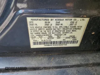 2004 Nissan Maxima SE with VIN 1N4BA41E34C925745, listed as a Copart auction lot 59056525 with 127,301 mi miles and Non repairable. Bid and sale history available at DreamBid. Image 12.