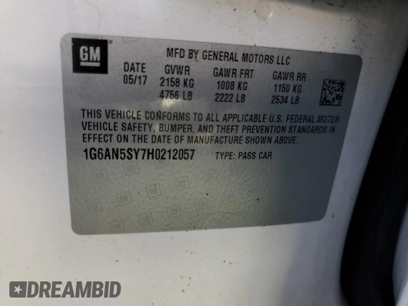 2017 Cadillac ATS-V z VIN 1G6AN5SY7H0212057, wystawiony jako Copart lot #74587054 z przebiegiem Nie podano mil oraz Szkody całkowita. Historia ofert i sprzedaży dostępna na DreamBid. Obrazek 13.