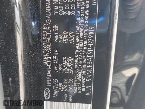 2023 Hyundai Tucson Limited with VIN 5NMJE3AE9PH279105, listed as a Copart auction lot 54303775 with 36,622 mi miles and Salvage title. Bid and sale history available at DreamBid. Image 14.