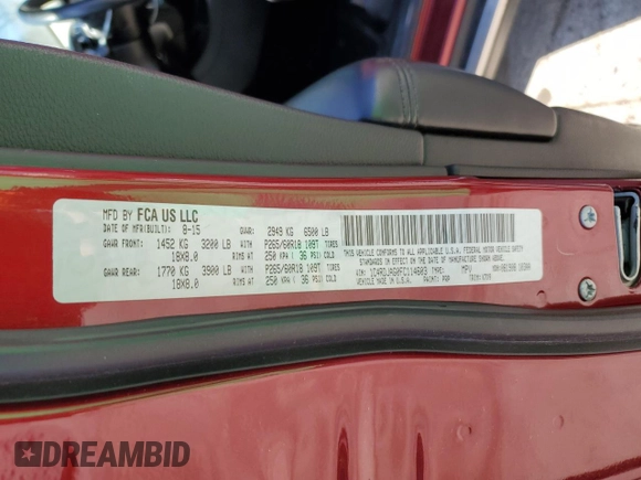 2015 Dodge Durango SXT with VIN 1C4RDJAG0FC114603, listed as a Copart auction lot 52016155 with 88,269 mi miles and Salvage Title. Bid and sale history available at DreamBid. Image 13.