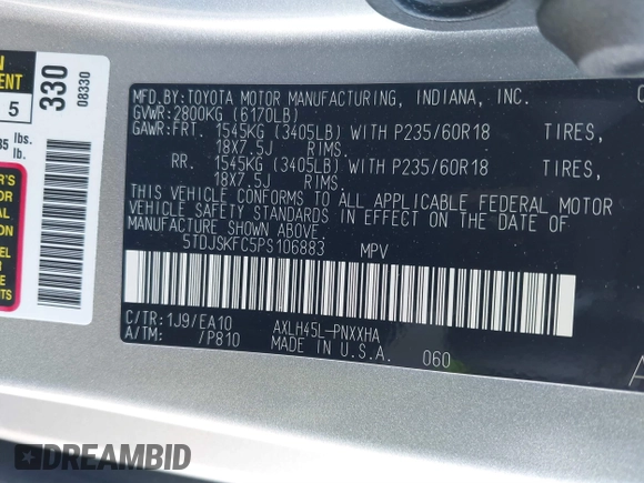 2023 Toyota Sienna XLE с VIN 5TDJSKFC5PS106883, выставлен на аукционе IAAI как лот 41792338 с пробегом 16 069 миль миль и . История ставок и продаж доступна на DreamBid. Изображение 9.