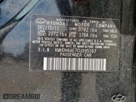 2012 Hyundai Elantra Limited z VIN KMHDH4AE7CU395167, wystawiony jako Copart lot #58549485 z przebiegiem 143 778 mil mil oraz Czysty tytuł • Clean title. Historia ofert i sprzedaży dostępna na DreamBid. Obrazek 12.