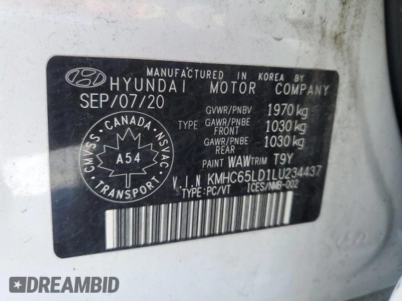 2020 Hyundai Ioniq SE with VIN KMHC65LD1LU234437, listed as a Copart auction lot 46752515 with 28,202 mi miles and Salvage title. Bid and sale history available at DreamBid. Image 12.